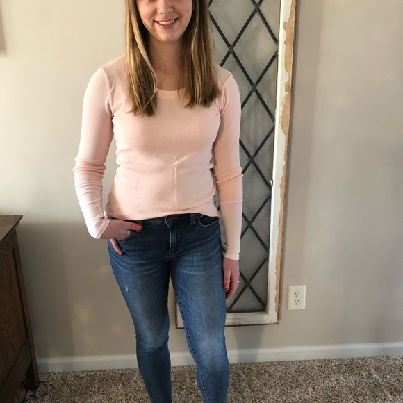 Michael Stars OS Long sleeve waffle pink top - Picture 2 of 4